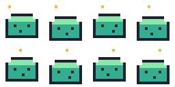 Exact nearest neighbor, 4×: eight green sprites on a transparent background